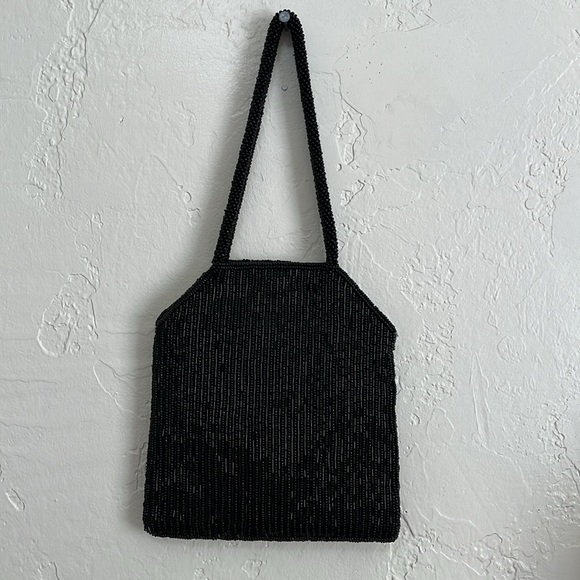 Vintage Unbranded Womens Art Deco Micro Beaded Hand Bag Black Rhinestone Accents - Picture 11 of 11